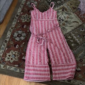 Anthropologie Coral and White Jumpsuit